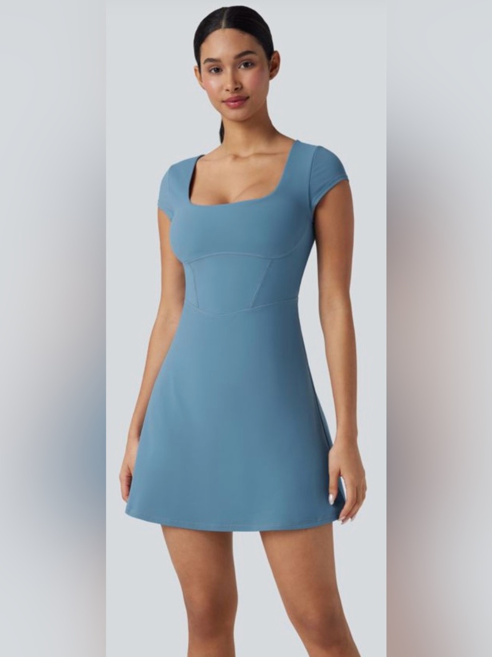 Blue Scoop Neck A-Line Dress